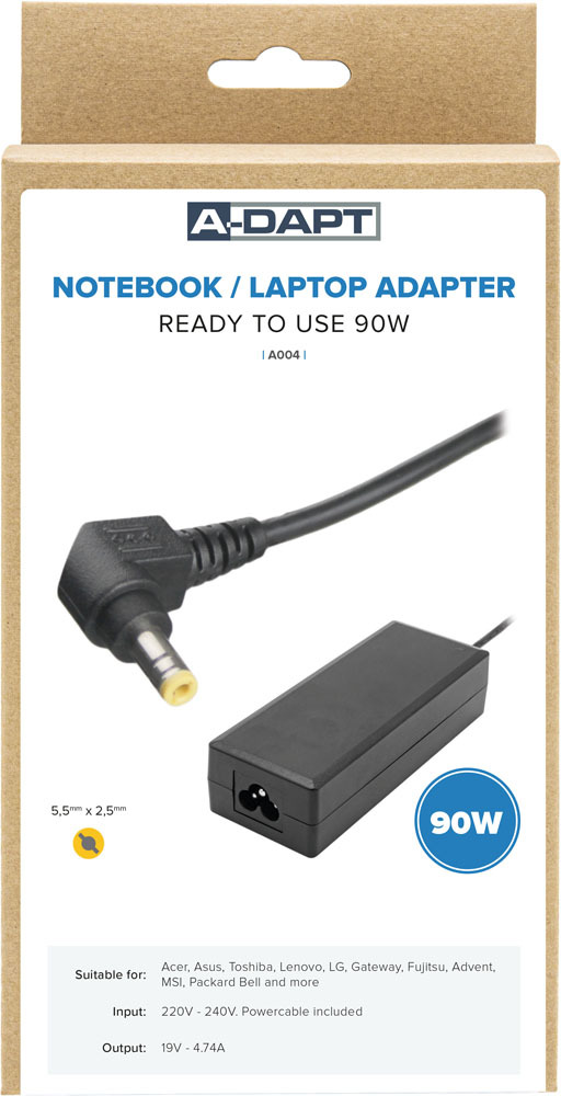 A-Dapt notebook adapter 5.5 x 2.5mm A004